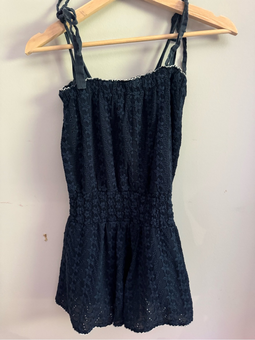 Katie J NYC Black Eyelet Tie-Shoulder One-Piece